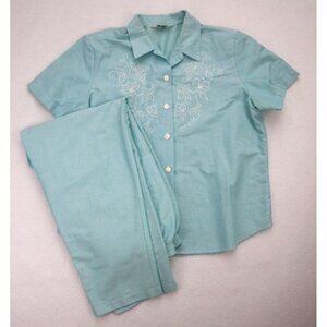 Cricket Lane Women's Outfit Top & Pants Set Size 20 Blue Short Sleeve